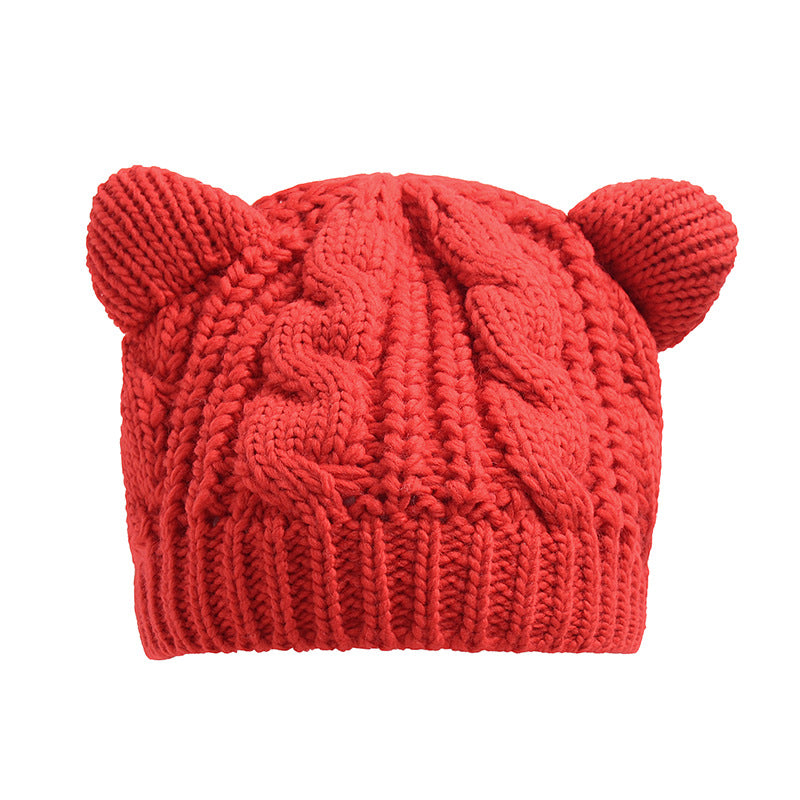 Handgemaakt 3D Kattenoren Gebreide Winter Beanie Met Oortjes