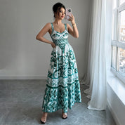 Eline’s - Vrouwen Groene Print Maxi Jurk