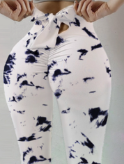 Yoga broek wit met blauwe tie-dye print zijprofiel
