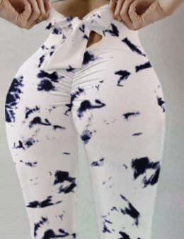Yoga broek wit met blauwe tie-dye print zijprofiel