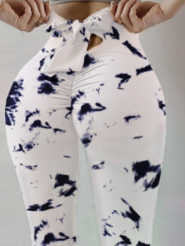 Yoga broek wit met blauwe tie-dye print zijprofiel