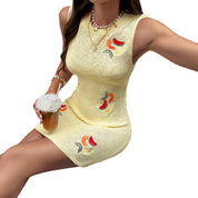 Lara’s - Vrouwen Gebreide Bodycon Jurk met Fruit Borduursel