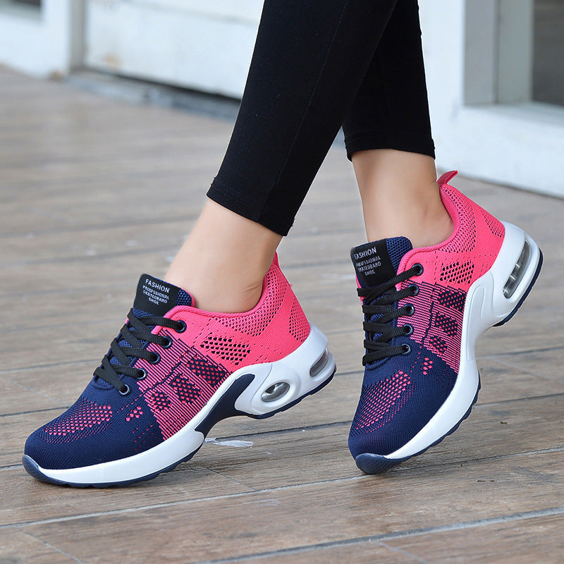 Vrouwen sandalen roze-blauw mesh met luchtzakken vooraanzicht