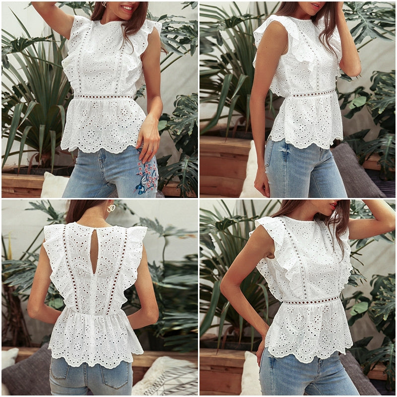 Luna’s - Vrouwen Witte Kanten Top