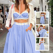 Noor’s - Vrouwen Tweedelige Set Kanten Top met Bandjes & Hoge Taille Zwierige Rok