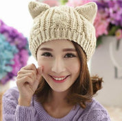 Handgemaakt 3D Kattenoren Gebreide Winter Beanie Met Oortjes