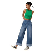 Luna’s - Vrouwen Hoge Taille Rechte Jeans met Ombuigde Zoom