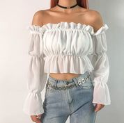 Emma’s - Vrouwen Ruches Longsleeve Blouse met Mesh