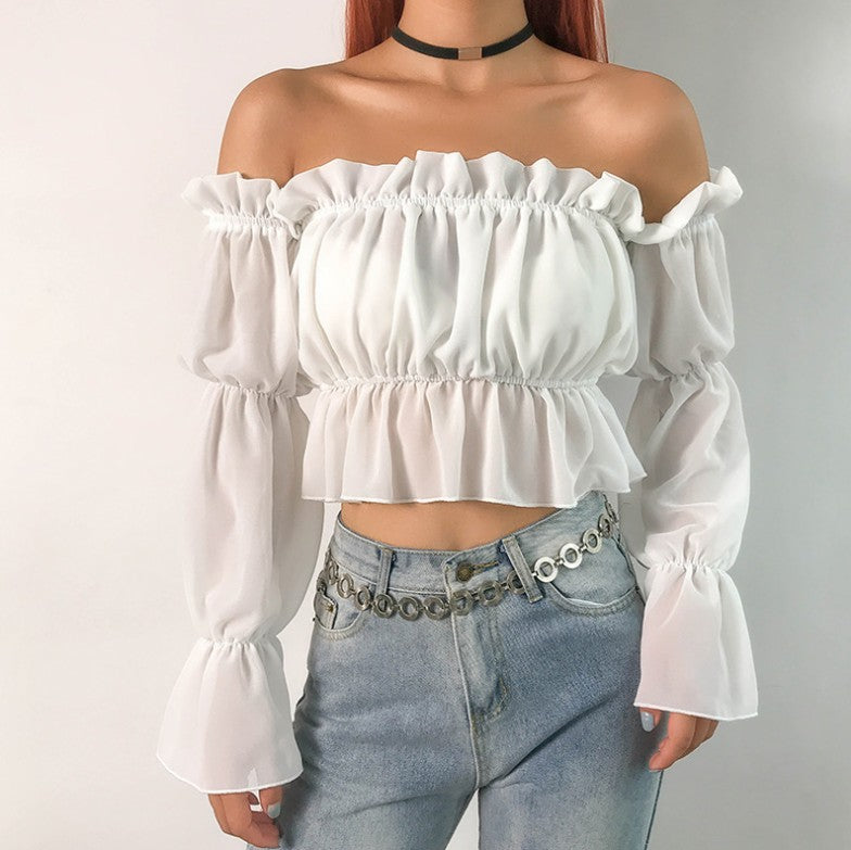 Emma’s - Vrouwen Ruches Longsleeve Blouse met Mesh