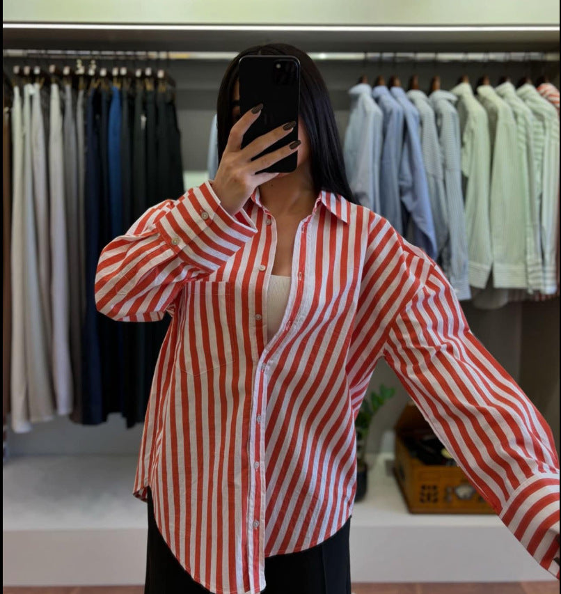 Makenzie’s - Vrouwen Lichtgewicht Gestreepte Longsleeve Blouse