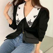 Eva’s - Vrouwen Geborduurde Puff Sleeve Blouse met Contrast