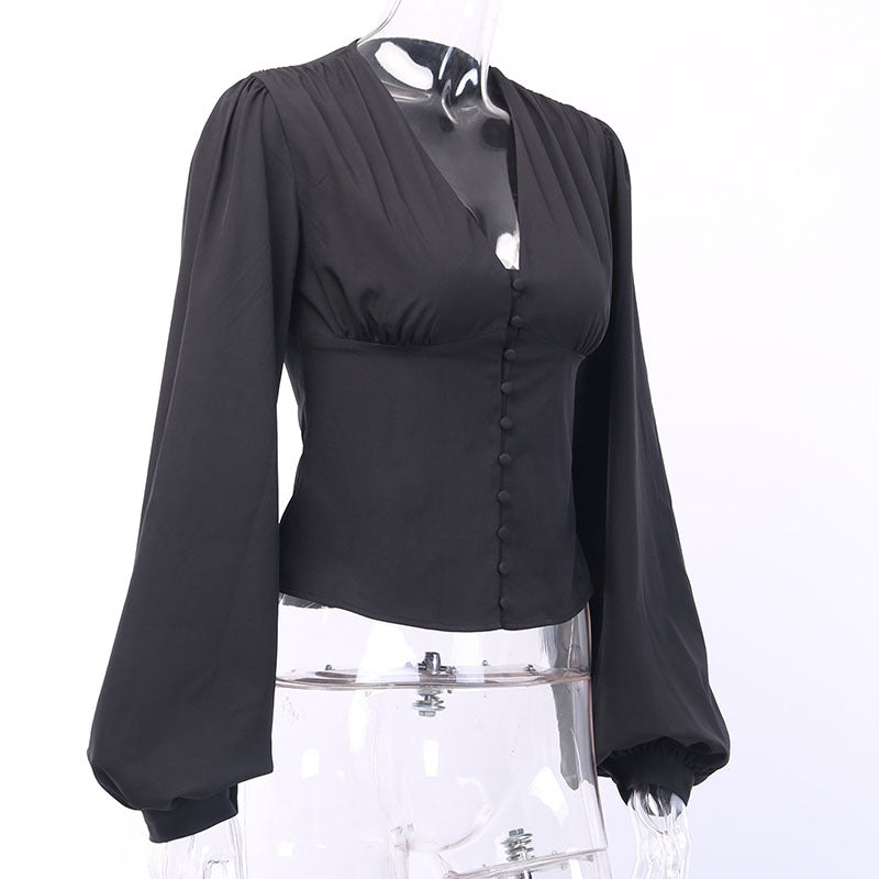Noor’s - Vrouwen V-Hals Longsleeve Top met Knopen