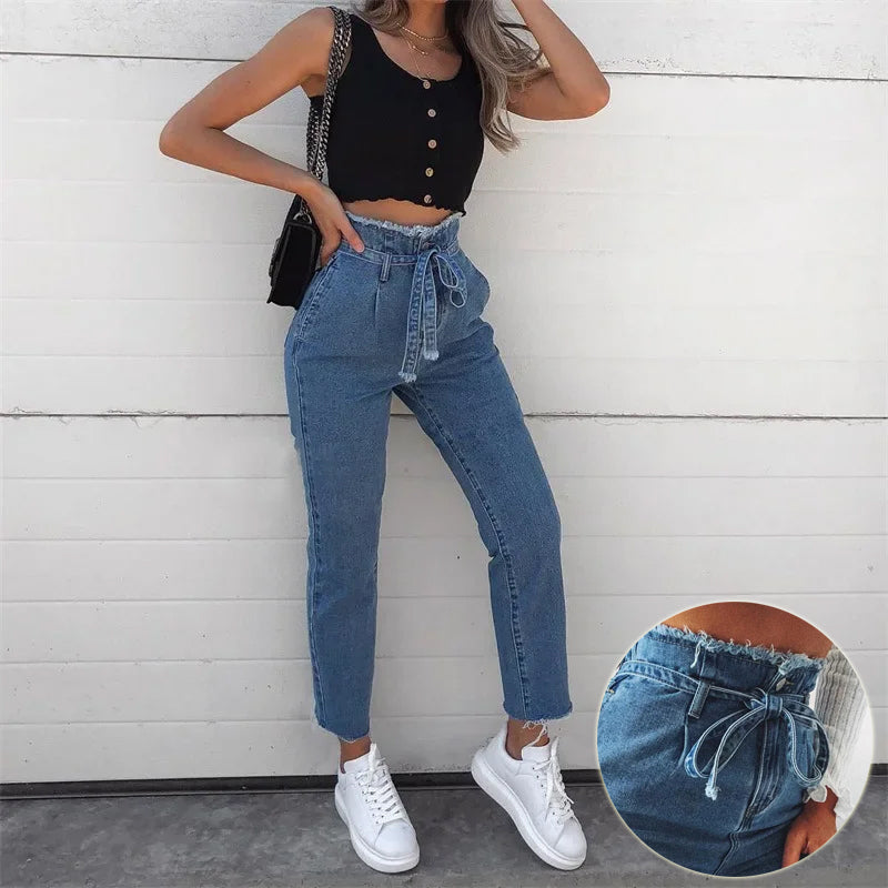Hoge Taille  Gewassen Denim Jeans Voor Vrouwen
