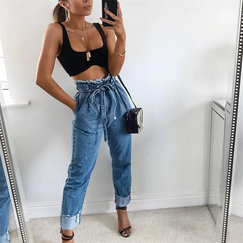 Hoge Taille  Gewassen Denim Jeans Voor Vrouwen