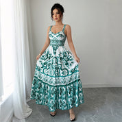 Eline’s - Vrouwen Groene Print Maxi Jurk