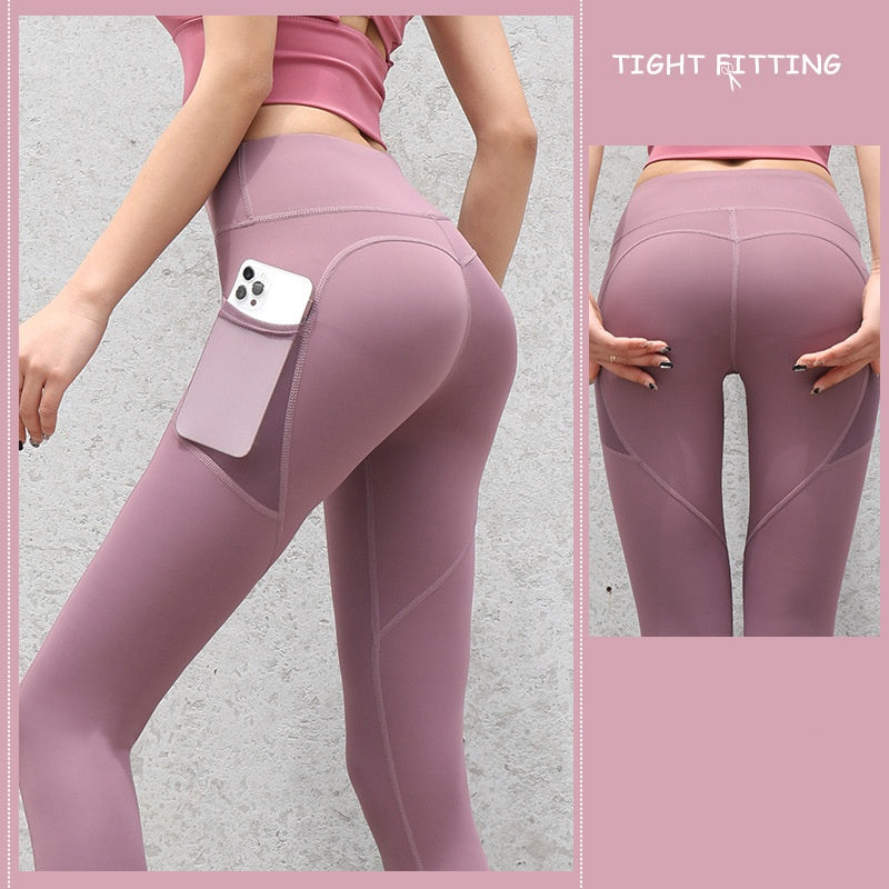 Naadloze Sportlegging Met Zakken Push Up Voor Vrouwen Hoge Taille Fitness Yoga
