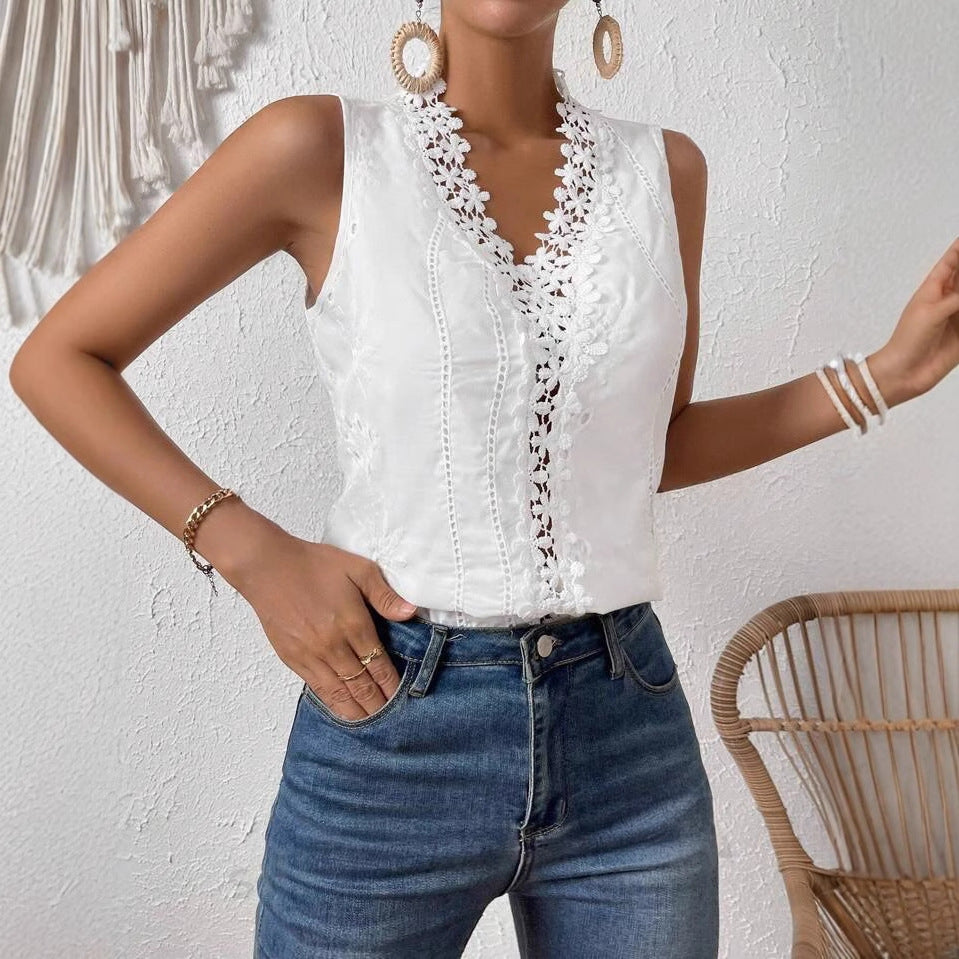 Sophie’s - Vrouwen Kanten Detail Mouwloze Top met Bandjes