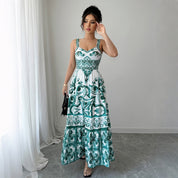 Eline’s - Vrouwen Groene Print Maxi Jurk