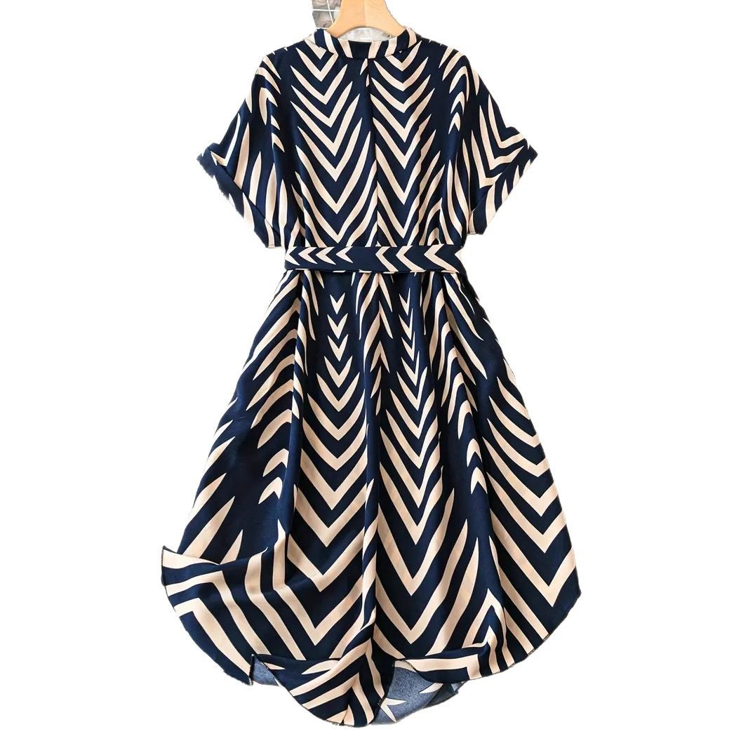 Mila’s - Vrouwen Elegante Onregelmatige Gestreepte Midi Jurk