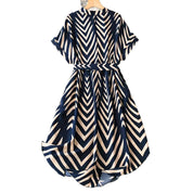 Mila’s - Vrouwen Elegante Onregelmatige Gestreepte Midi Jurk