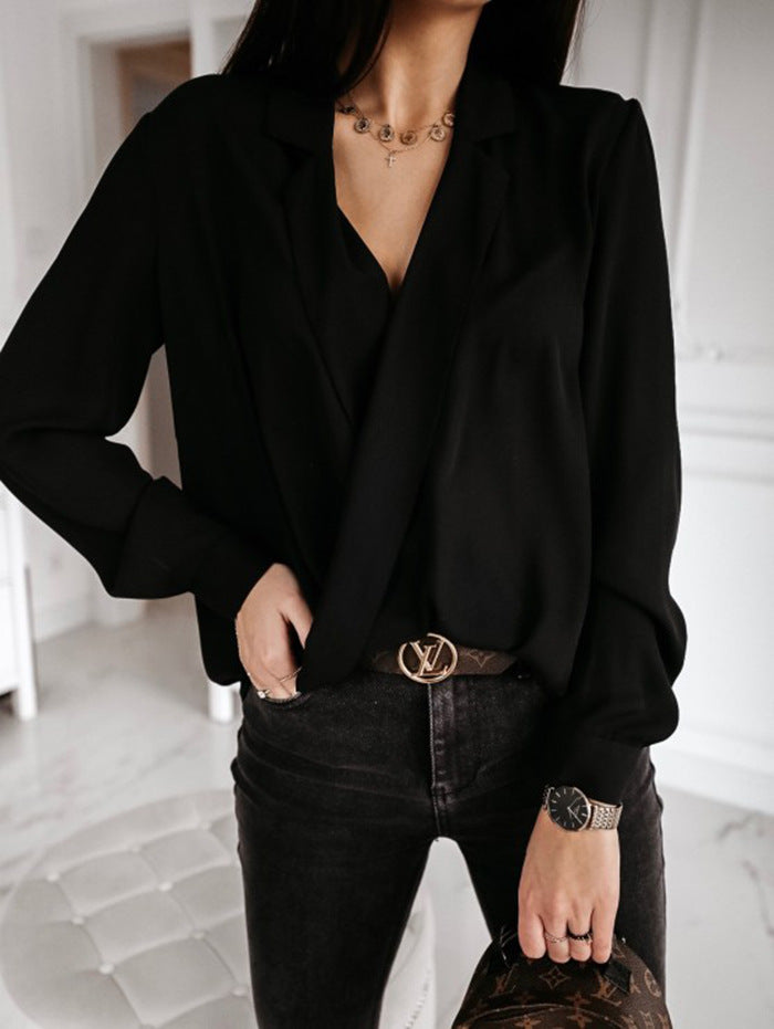 Sandi’s - Vrouwen Effen V-Hals Longsleeve Top