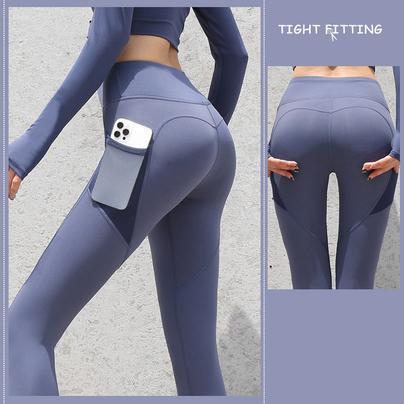 Naadloze Sportlegging Met Zakken Push Up Voor Vrouwen Hoge Taille Fitness Yoga