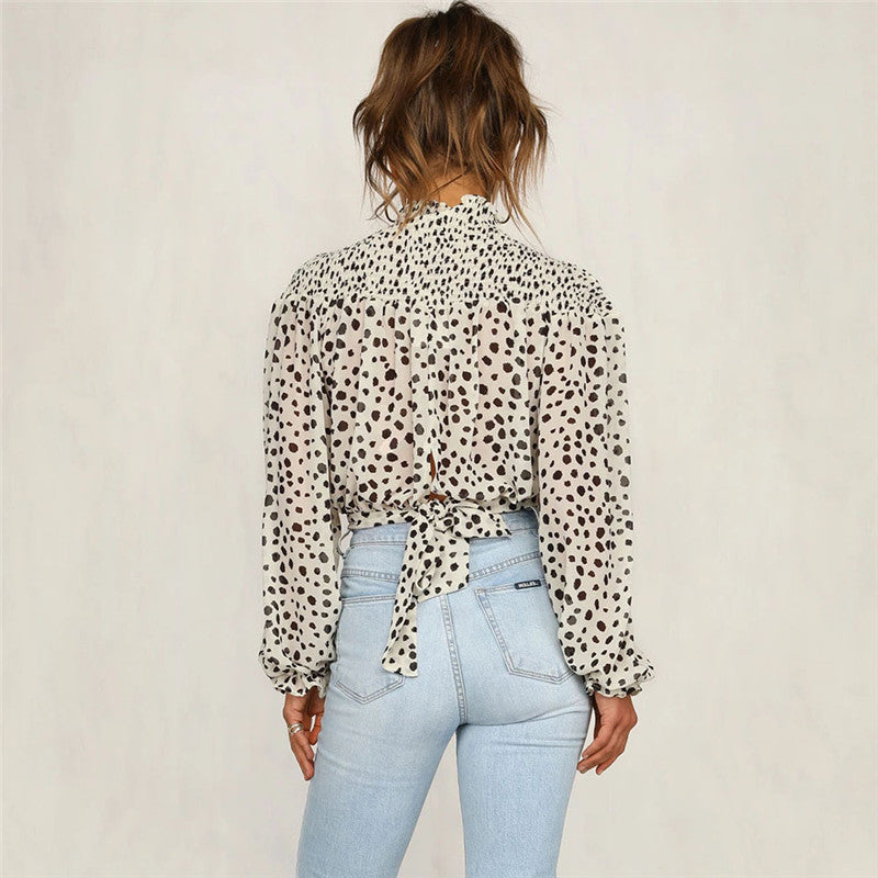 Nina’s - Vrouwen Bedrukte Longsleeve Top met Strikdetail