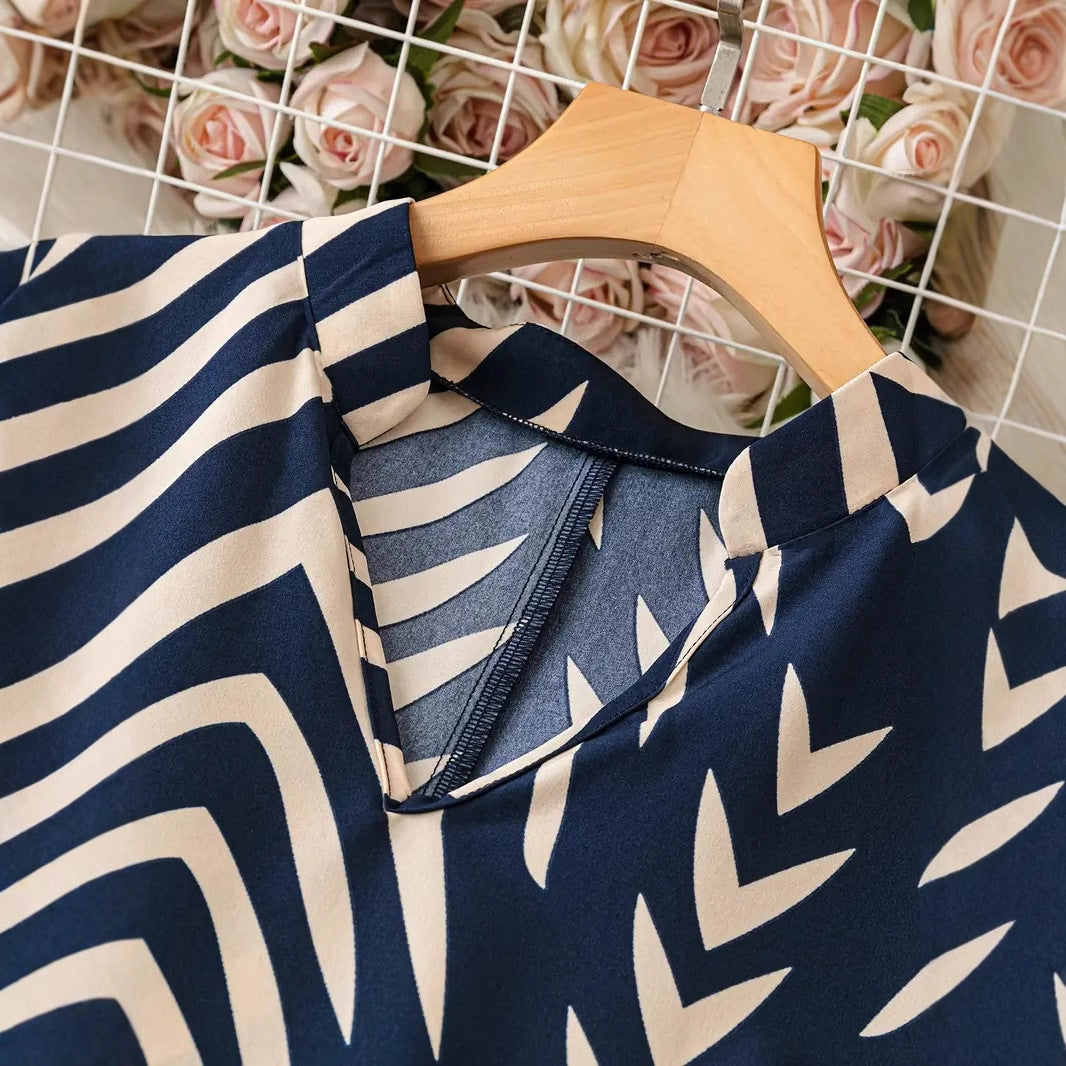 Mila’s - Vrouwen Elegante Onregelmatige Gestreepte Midi Jurk
