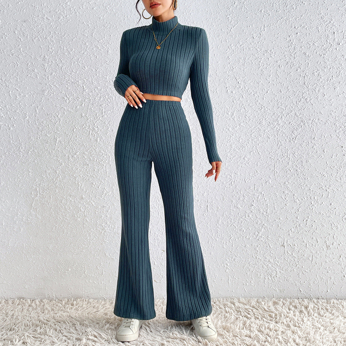 Noor’s - Vrouwen Gebreide Coltrui & Hoge Taille Wijde Broek Set
