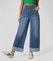 Luna’s - Vrouwen Hoge Taille Rechte Jeans met Ombuigde Zoom