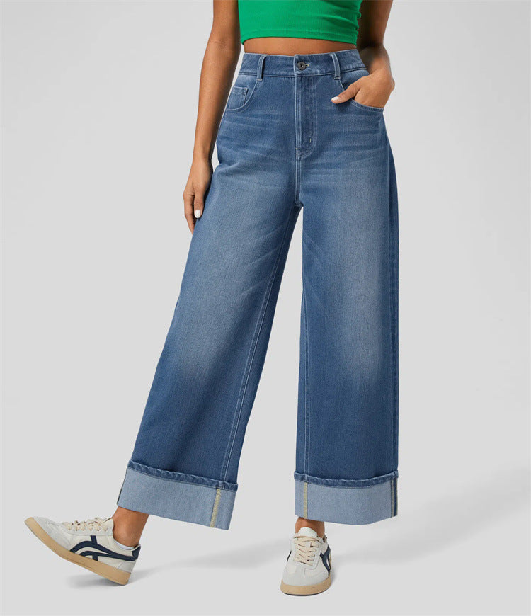 Luna’s - Vrouwen Hoge Taille Rechte Jeans met Ombuigde Zoom