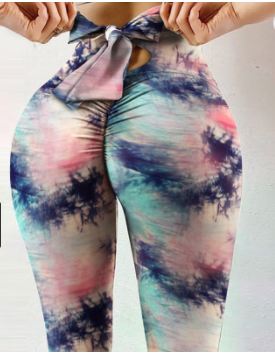 Legging met kleurrijke tie-dye print, close-up detail