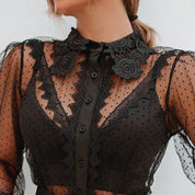 Makenzie’s - Vrouwen Zwarte Stippen Kanten Blouse
