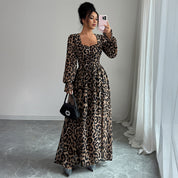 Femke’s - Vrouwen Luipaardprint Longsleeve Maxi Jurk
