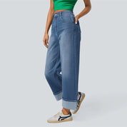 Luna’s - Vrouwen Hoge Taille Rechte Jeans met Ombuigde Zoom