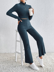 Noor’s - Vrouwen Gebreide Coltrui & Hoge Taille Wijde Broek Set