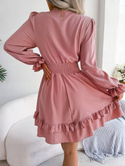 Yasmine’s - Vrouwen Effen V-Hals Longsleeve Jurk