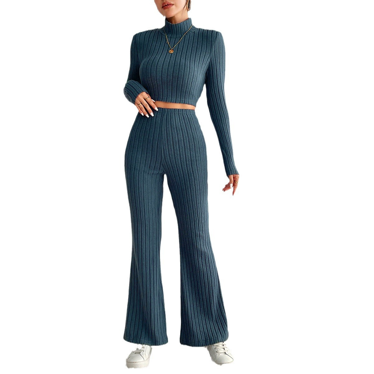 Noor’s - Vrouwen Gebreide Coltrui & Hoge Taille Wijde Broek Set