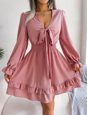 Yasmine’s - Vrouwen Effen V-Hals Longsleeve Jurk
