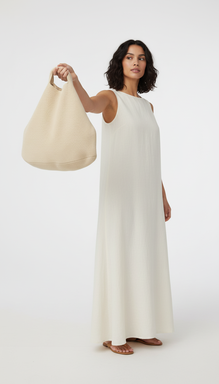 Gebroken witte maxi jurk voor dames met minimalistisch design, stijlvolle look van Labellaa