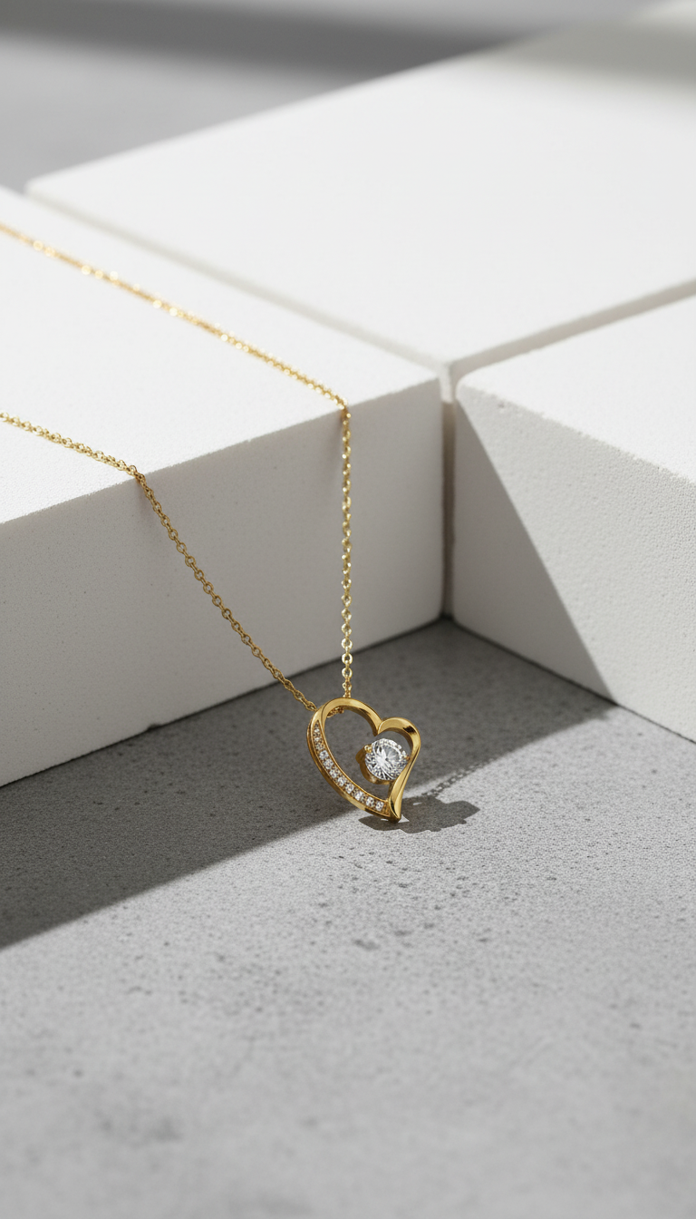 Stijlvolle gouden hart ketting voor dames met fonkelende steen van Labellaa