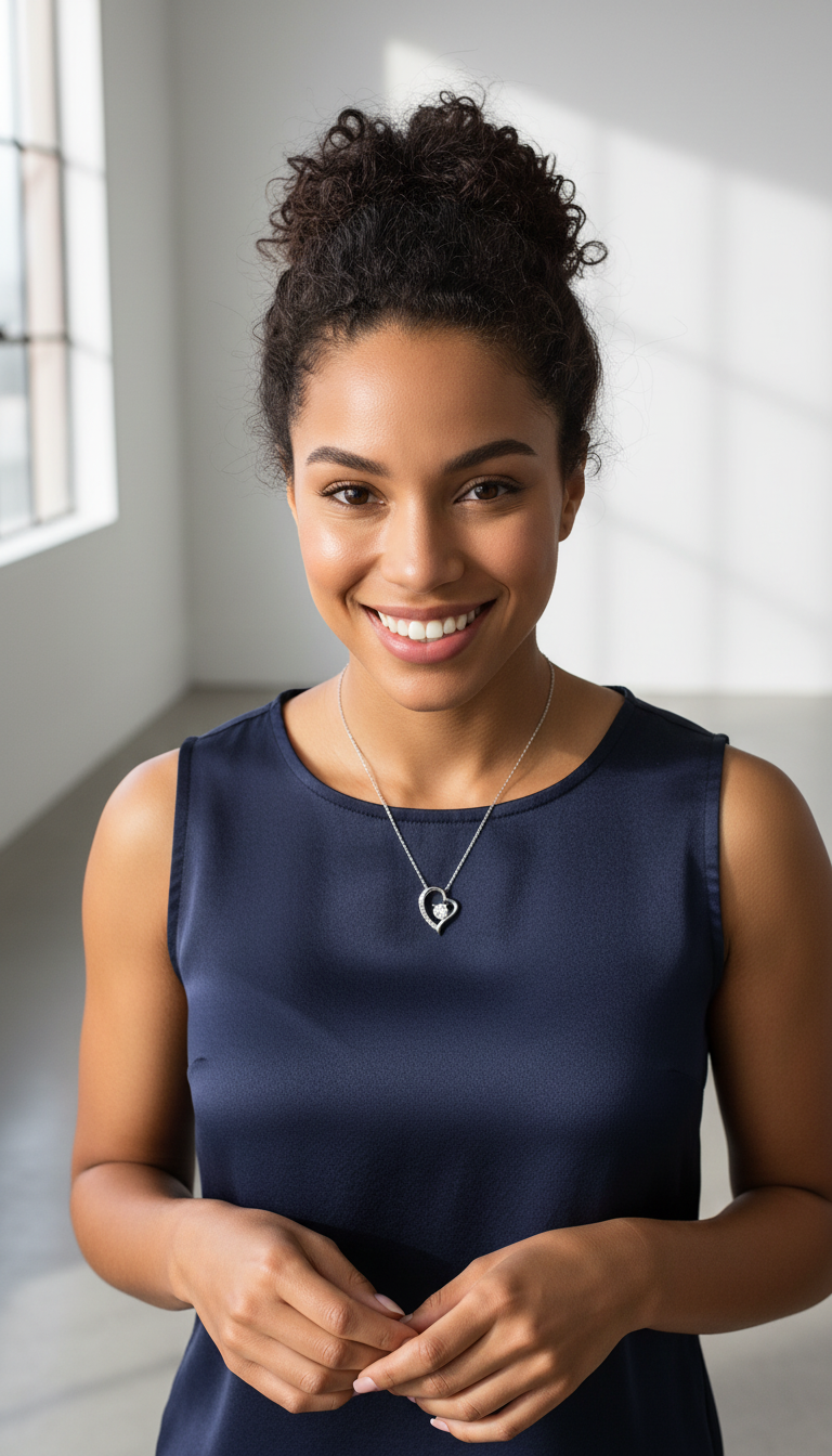 Zilveren hart ketting voor dames gedragen bij elegante outfit van Labellaa