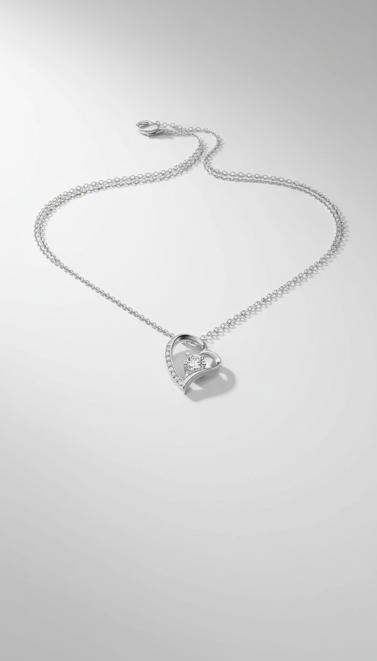 Zilveren dames ketting met hartvormige hanger en subtiele steentjes van Labellaa